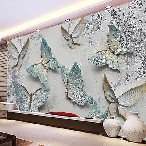 JCSMKFQ Seidenstoff Fototapete 3d Wohnzimmer Tapete Retro Schmetterling Zement Wand Home Decor Hintergrund Wand Schlafzimmer Wand Kunst Aufkleber