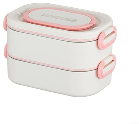 Lonchera de 1/2/3 capas, lonchera dividida de acero inoxidable, recipientes de alimentos para el trabajo, camping, ejercicio, camping, estudio (2 capas blanco y rosa)