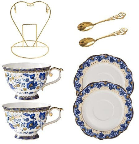 NZPOST Tazas De Café Taza De Té Azul Y Blanca Taza De Té De Flores Taza De Café Inglesa De Lujo Retro Exquisita De Gama Alta Femenina Taza De Té De La Tarde Taza De Café