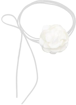 Smomend Collana Girocollo Fiore Donna con Rosa, Bianco, Elegante Collana Fiore Rosa Collana Girocollo, Collana Girocollo Fiori Rosa Gotico, Perfetto per Feste e Occasioni Speciali