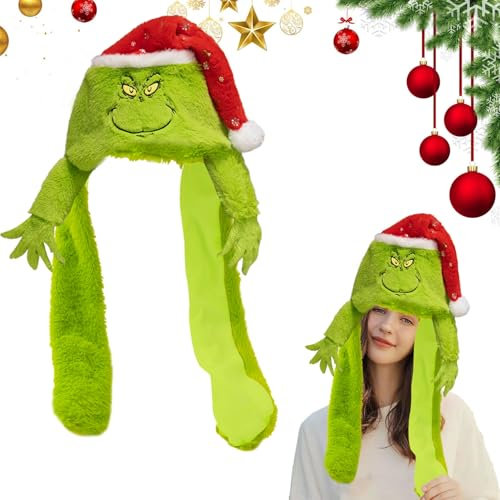 Mütze mit Beweglichen Ohren,Mütze mit Ohren,Weihnachtsmann Plüsch Hut,Hase Mütze,Beweglicher Ohr-Kaninchen-Hut,Cosplay Urlaub Weihnachten Halloween Karneval Party Geschenk für Damen Mädchen Kinder