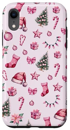 Hülle für iPhone XR Weihnachts-Licht und Weihnachtsmannmütze, kokettes Muster, Rosa