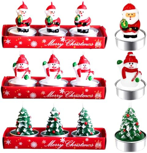 Weihnachts-Teelicht-Kerzen 3 Set Snowman, Santa & Weihnachtsbaum-Weihnachtskerzen Mehrzweck-Weihnachtsdekorationen für Mittelstücke, Esstisch und mehr.