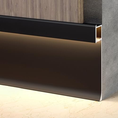 Stuckleisten Decke LED Aluminiumprofil 1 2 3 m für LED, Wandmontage-Sockelleisten mit versteckter Beleuchtung – Wandfußlinie, Stimmungslichtleiste, lineares Lichtkanal-Set, Schwarz(5 cm(2 in),3.0m(10f