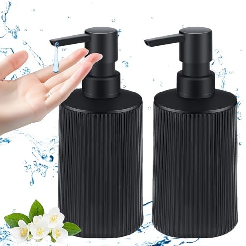 2 Stück Seifenspender Schwarz Matt Kunststoff Seifenspender Bad KüChe SpüLmittelspender KüChe Mit Pumpspender (Matt Schwarz, FlüSsigpumpe) Reusable Seifenspender for Shampoo, Shower Gel, Bathroom