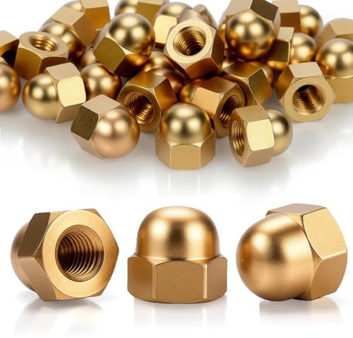 SWTYExt 30 Pezzi Dado a Cupola M5 Ottone Dadi a Cappello DIN 1587 Forma Alta Dadi Esagonali per Moto, Biciclette, Mobili, Viti, Barre Filettate