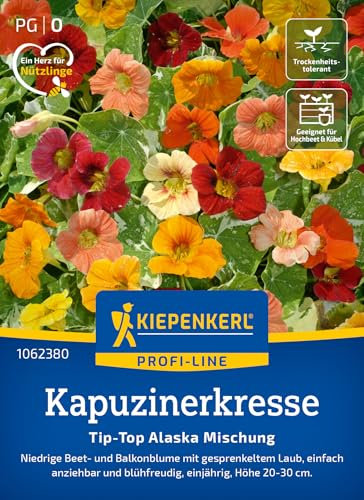 Kiepenkerl Kapuzinerkresse Tip-Top Alaska Mischung 1062380 - niedrige Beet- und Balkonblume mit gesprenkeltem Laub - Wildblumensamen, Blumenwiese