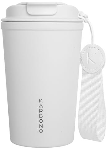 Karbono | Vaso Termo Café para llevar 400ml - Vaso Termico Antigoteo, Acero 18/10 | 316 - Taza Termica acero inox sin BPA Hermético Antiderrames para Café Frío y Caliente, Leche y Té (Pure Almond)