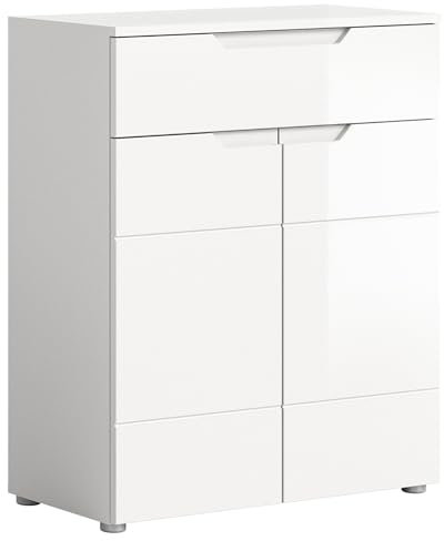 xonox.home - Schuhkommode Solero 80x97x37 cm in Front weiß Hochglanz Tiefzieh Korpus weiß - Beistellschrank Schuhschrank Stauraumschrank - modern und funktional