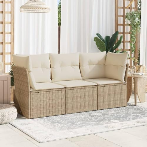 Utiny 3-TLG. Gartensofa Lounge Sofa Outdoor Gartenmöbel mit Kissen Beige Poly Rattan