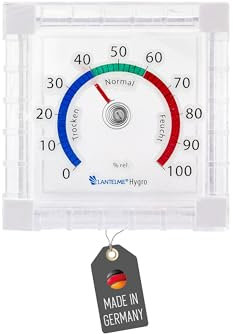 Lantelme Fenster Hygrometer selbsklebend | Anzeige Luftfeuchte 0 bis 100% rel. Analog | zum ankleben an die Fensterscheibe | Außen Luftfeuchtigkeitsanzeige | 7 x 7cm (HygroEckig)