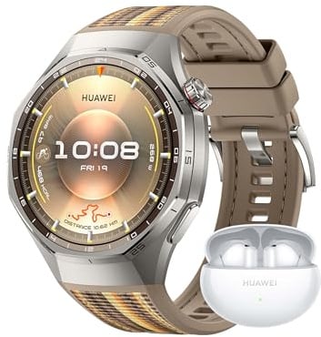 HUAWEI Watch GT6 Pro Montres connectées + Freebuds 6i Blanc Écran AMOLED de 1,47 Pouce, Jusqu'à 21 Jours d'autonomie, Cyclisme de Niveau Professionnel, Compatible avec iOS et Android, Brown