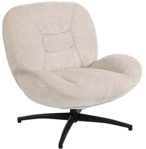 HOMCOM Sessel 360° Drehbar Loungesessel mit Breiter Sitzfläche Cremeweiß | Integrierter Armlehne, Dicker Polsterung, Gepolstert Relaxsessel aus Chenille, mit Gekreuzten Stahlbeinen, Wohnzimmer