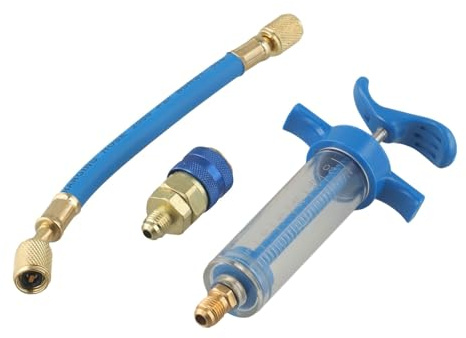 Violiica Injecteur d'huile et de teinture 30 ml avec adaptateur femelle 1/4 SAE femelle pour systèmes CVC, outil de service A/C de voiture