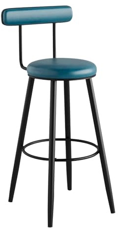 Guyifuny Hohe Barhocker, Thekenhocker, Inselhocker, modernes Design aus PU-Leder, hohe Esszimmerhocker mit Rückenlehne und Metallbeinen, für Inselküche, Hausbar, blau, Sitzhöhe 65 cm