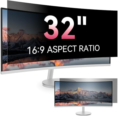 [2026 New] 32 inch Computer Privacy Screen Filter for 16:9 Widescreen Monitor – Fits Flat & Curved Screens, Removable Anti Glare Blue Light Eye Protection Shield, 32in Anti Scratch Spy Protector Film