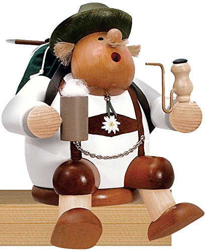 Weihnachtsdekoration Erzgebirge Holzkunst Handarbeit Räuchermännchen Kantenhocker Wanderer farbig ca. 17,0 cm