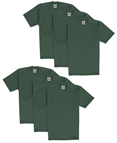 Pro Club Men's 6-Pack Heavyweight Cotton Short Sleeve Crew Neck T-Shirt, Forest Green, Large
