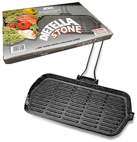 ILSA Bistecchiera in GHISA Inossidabile Dietella Stone 23x36cm per Cottura Secondi e contorni, carni, arrosti, rolate, brasati, spiedini, Pesce e Verdure Made in Italy