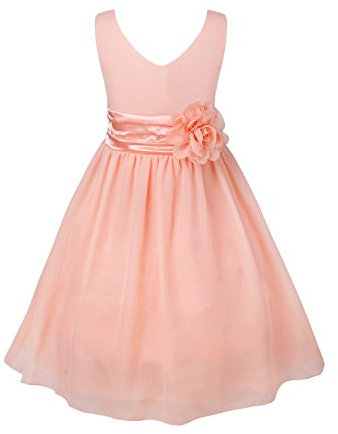 FEESHOW Robe de Mariage Fille Demoiselle d'honneur Robe Princess en V Cou Filles Robe de Soirée Fleur Robe Bustier Mousseline Jupe Longue 2-14 Ans Rose Corail 8 Ans