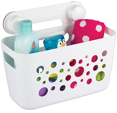 mDesign großer Duschkorb zum Hängen - ideale Duschablage für Kinderspielzeug, Shampoo, Schwämme und sonstiges Duschzubehör - Duschregal mit Saugnapfen für Dusche und Badwanne - weiß