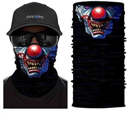 ShopINess Cache-Cou Foulard Multifonctions Unisexe pour Fêtes Halloween Carnaval Sport et Activités de Plein Air Tête de Mort Crâne (Clown)