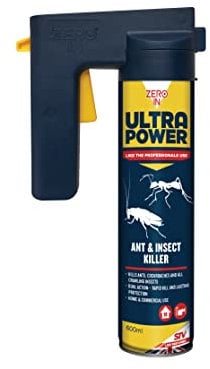 Zero In Ultra Power Ant & Insect Killer - 600 ml Trigger Aerosol Indoor Use Professional Strength Long-lasting Protection Kills Cockroaches, Earwigs, Woodlice and Silverfish, Blue