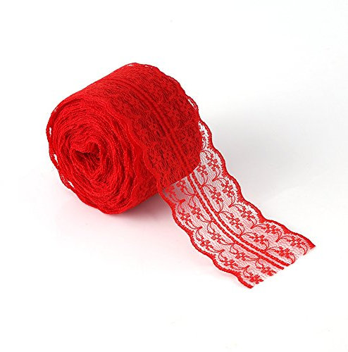 10 m/Rolle Dünne Spitze Stoff Ribbon Trim, 4,5 cm Breite Lace Trim Ribbon für DIY Handwerk, Kleidung Zubehör und Rustikale Hochzeit Brithday Weihnachtsdekoration(Rot)