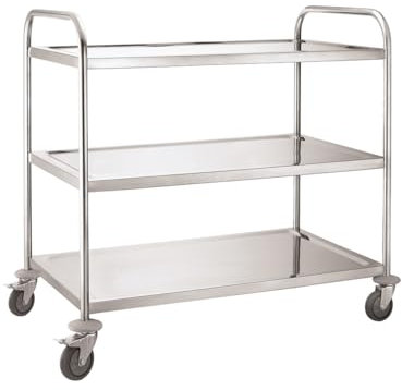 METRO Professional Carro de Servicio GST1003, 3 estantes, Acero Inoxidable, 85 x 52.6 x 94 cm, Plata