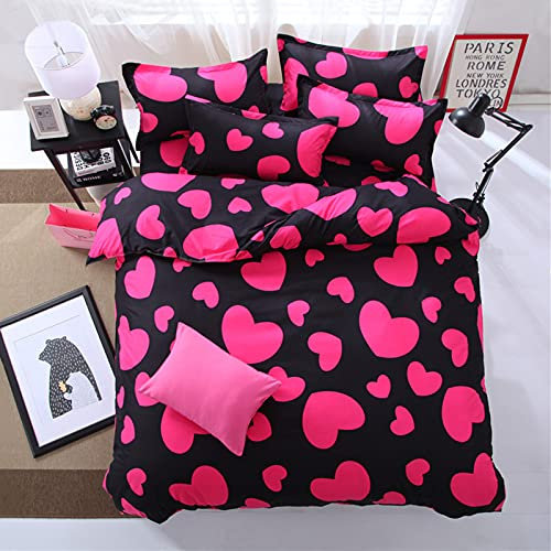 FANSU Set Copripiumino Singolo Bambina 140x200 cm - Copripiumino Singolo Bambini in 100% Microfibra 2 Pezzi con 1 Federa(50x75CM) cme Chiusura a Cerniera - Rosso Cuori