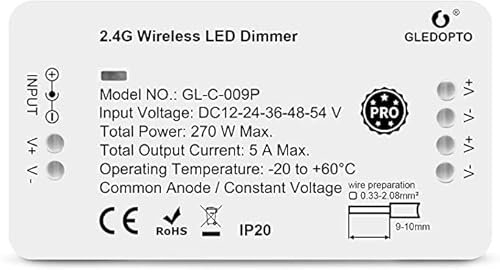 LIGHTEU®, GLEDOPTO Zigbee-Dimmer-LED-Controller Pro Alexa Voice/Hub APP/Fernbedienung DC12-24-36-48-54V, GL-C-009P