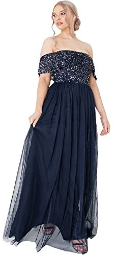 Maya Deluxe Maya Berry Embellished Halter Neck Maxi Dress Robe de Demoiselle d'honneur, bleu marine, 42
