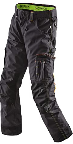 Terrax Workwear Herren Arbeitshose mit integriertem Gürtel - Bundhose mit zahlreichen Taschen in Schwarz-Limette Größe 52