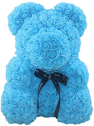 LuukUP Rose Teddy Bear-Für Immer Romantische Künstliche Rose Puppe-Kreative Geruchlos Rose Geschenk Bär-Everlasting Blume Hause Dekoration für Geburtstag Geschenk-25CM (Blau)