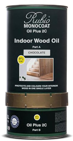 Rubio Monocoat Oil Plus 2C Wood Finish, 52 m² - Chocolate | Quick-Dry, Eco-Friendly Linseed Formula for Indoor Surfaces | Includes Accelerator (Part B) | Protector | 1,3L