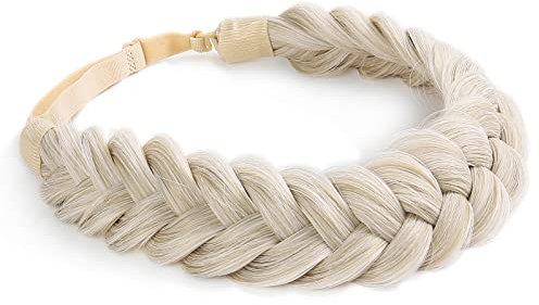 TOECWEGR Extensions Haarband Haarreifen Zopf Geflochten Classic Chunky Wide Plaited Wedding Fluffy Braids Wig Women Girl Beauty Accessory (cremig)