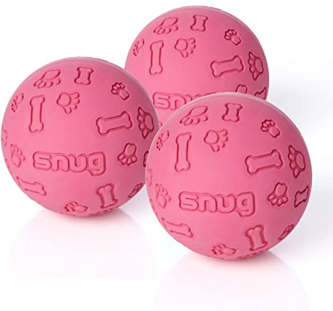 Snug Rubber Dog Balls for Small and Medium Dogs - Tennis Ball Size - Virtually Indestructible (3 Pack - Pink)
