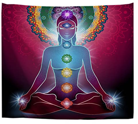 A.Monamour Wandteppiche Wanddekor Yoga Meditation Zen Lotussitz Chakra 7 Abstrakte Kunst Bild Stoff Wandtuch Wandbehang Wandkunst Wandbilder für Schlafzimmer Schlafsaal Wohnzimmer 102x153cm