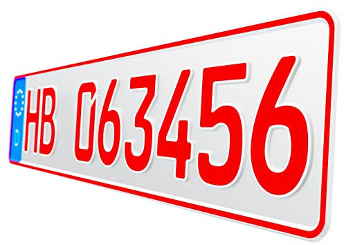 L & P Car Design KFZ-Kennzeichen Auto Nummernschild inkl. rahmenlose Kennzeichenhalter transparent DIN Autokennzeichen 520mm x 110mm Fahrradträger Anhänger LKW Autoschild (06 Rot Händlerkennzeichen)