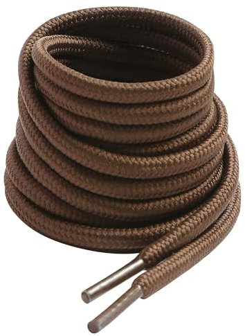 VSUDO 90 cm Round Brown Boot Laces, 4mm Diameter Shoe Laces for Boots, Heavy Duty Outdoor Work & Hiking Shoelaces for Men or Women (1 Pair-Brown-90cm)