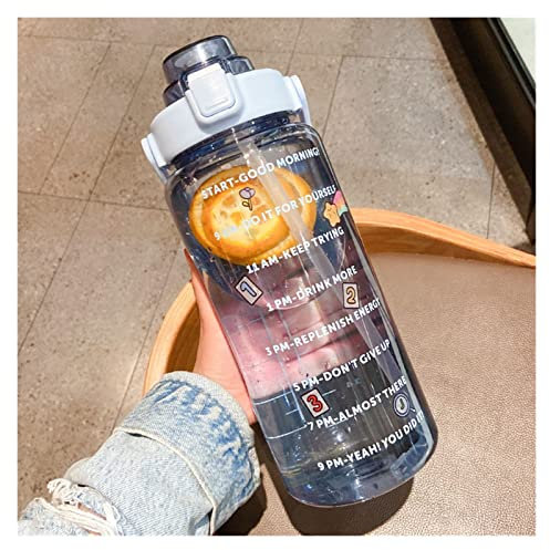 TYUTYU 2L Straw Water Bottle Portable Large Capacity Kettle Summer Juice Cold Water Bottles With Time Marker Outdoor Sports Bottles (Color : A-Style 3)