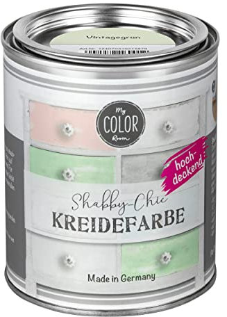 My COLOR Room Shabby Chic Kreidefarbe 750 ml - Vintagegrün - Küchenmöbellack und Möbelfarbe ohne Schleifen. Wasserbasiertes Chalk Paint, für Holz & mehr mit hoher Deckkraft u. schnell trocknend
