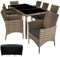 tectake® edles Outdoor Gartenmöbel Set Rattan Sitzgruppe mit Sessel und Tisch für 8 Personen, inkl. Schutzhülle und Polstern, Balkon Möbel wetterfest - Natur/dunkelgrau