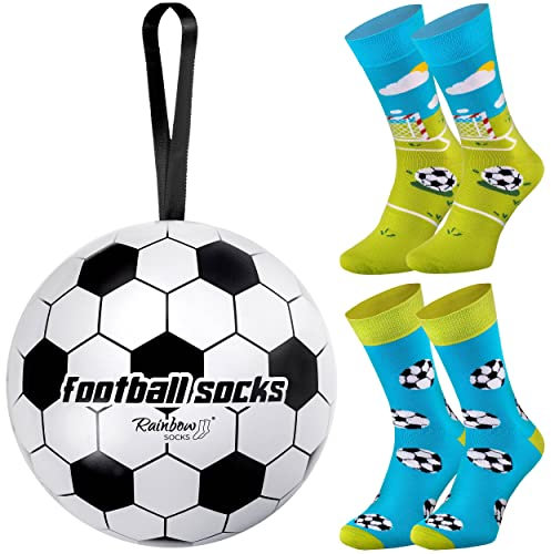 Rainbow Socks – Football Socks in a Ball - Damen Herren Fussball Geshenk Socken in Einem Ball - Novelty Geschenk für Fußballfans Fußballspieler und Trainer - 2 Paar - Größen 47-50