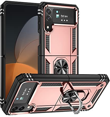 Asuwish Phone Case for Samsung Galaxy Z Flip 4/Z Flip4 5G 2022 Cover Magnetic Stand Ring Holder Cell Accessories Heavy Duty Rugged Protective Shockproof Glaxay zflip4 ZFlip Girls Women Men Rose Gold