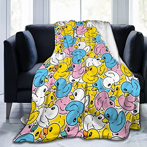 Perinsto Bunte Gummienten-Überwurfdecke, ultraweich, warm, für alle Jahreszeiten, niedliche Cartoon-Ente, dekorative Fleece-Decken für Bett, Stuhl, Auto, Sofa, Couch, Schlafzimmer, 203 x 152 cm