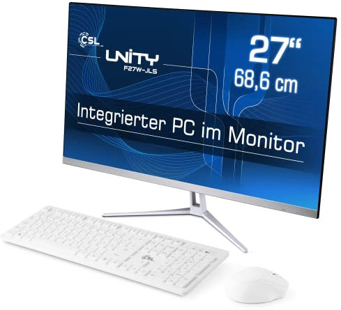 All-in-One-PC CSL Unity F27W-JLS, 68,58 cm (27 Zoll, 1920x1080 Full HD) - Leistungsstarker AIO (Intel Celeron N5100 CPU 4x2800 MHz, 256 GB SSD, 16 GB DDR4-RAM, Windows 11 Home), weiß