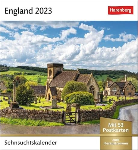 Sehnsuchtskalender England - Kalender 2023 - Harenberg-Verlag - Postkartenkalender mit 53 heraustrennbaren Postkarten - 16 cm x 17,5 cm