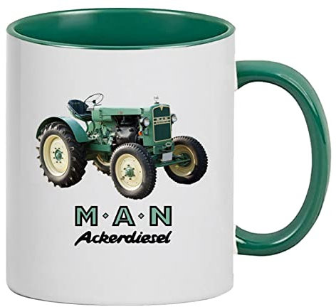 Tasse M-A-N Ackerdiesel | Kaffeebecher, Keramik, 280 ml | Weiß/Grün