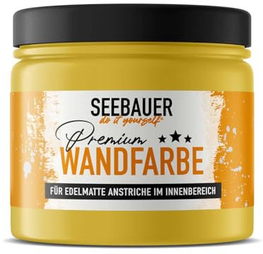 SEEBAUER diy Wandfarbe Gelb 300ML für Innen (No. 449 Sun Flower) Edelmatte sonnengelbe Innenfarbe - Gelbtöne sehr hohe Deckkraft - Matt, Abwaschbar und Tropffrei